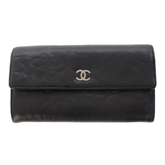 Chanel Camellia Long Wallet Fold Black - Picture 1 of 10